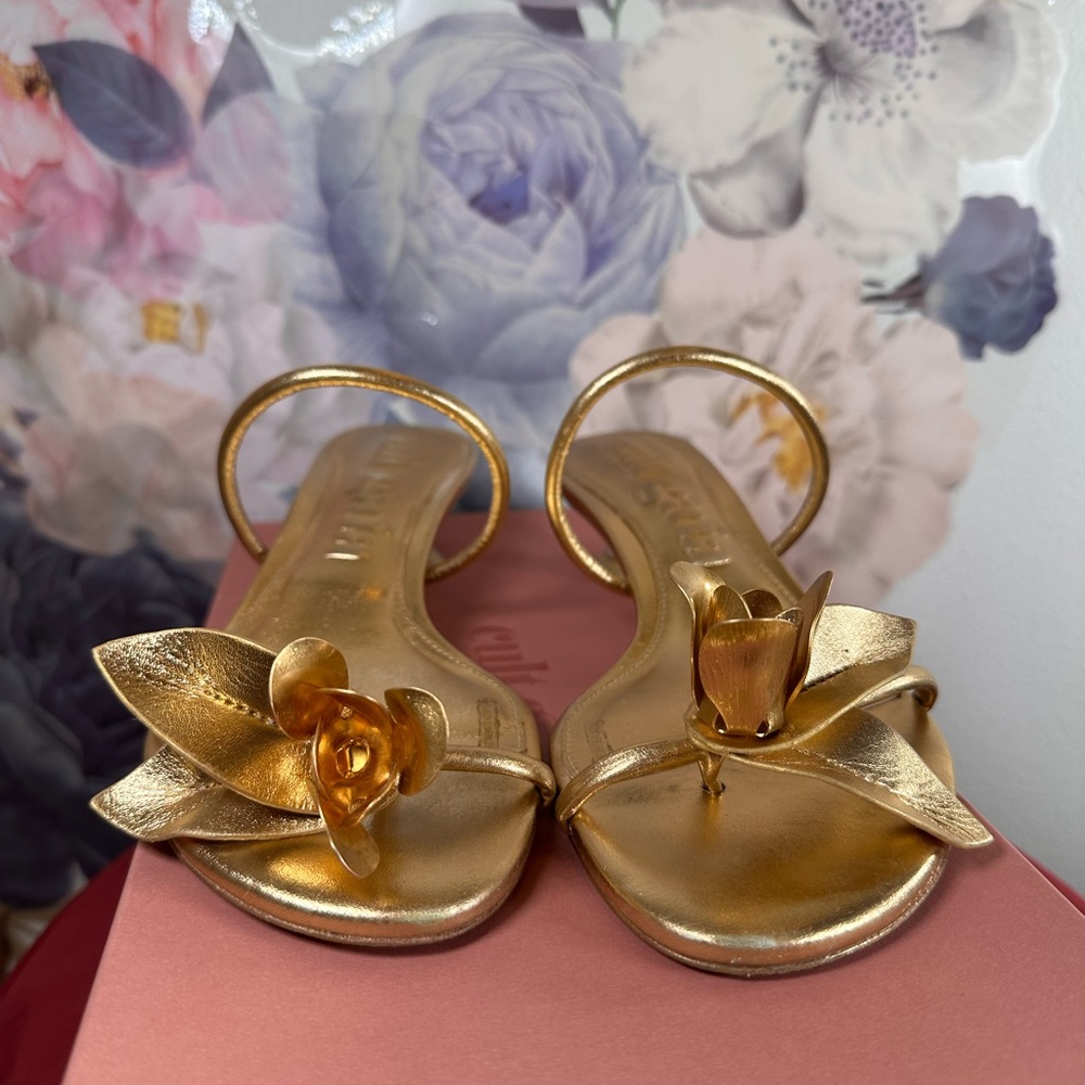 Cult Gaia Cosette Sandal in Brass gold metallic kitten heel slip on open toe - Picture 5 of 12